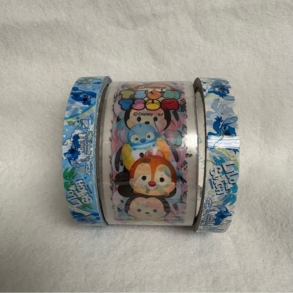 Set of 3 STITCH Plastic Tape Rolls Tsum Tsum Wide Clear Tape Disney Japan